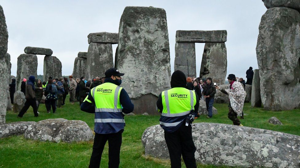 Solstice celebrants inside Stonehenge